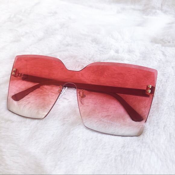 Dana Dark Pink Rimless Oversize Cat Eye Sunglasses - Picture 1 of 10